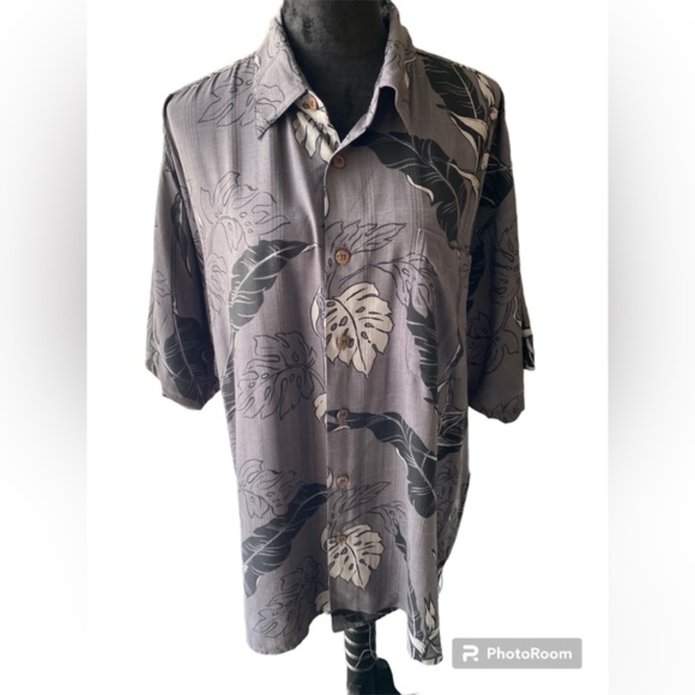 Mens Hawaiian Reserve Collection Shirt Size L 100% Silk Black and gray tones